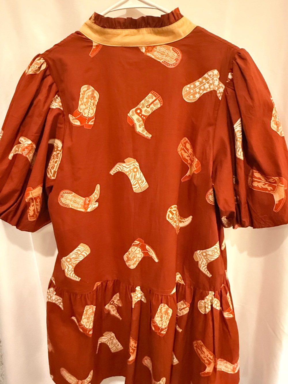 THML Rust and Cream Western Boot Print Dress with Ruffled Collar - Picture 4 of 4